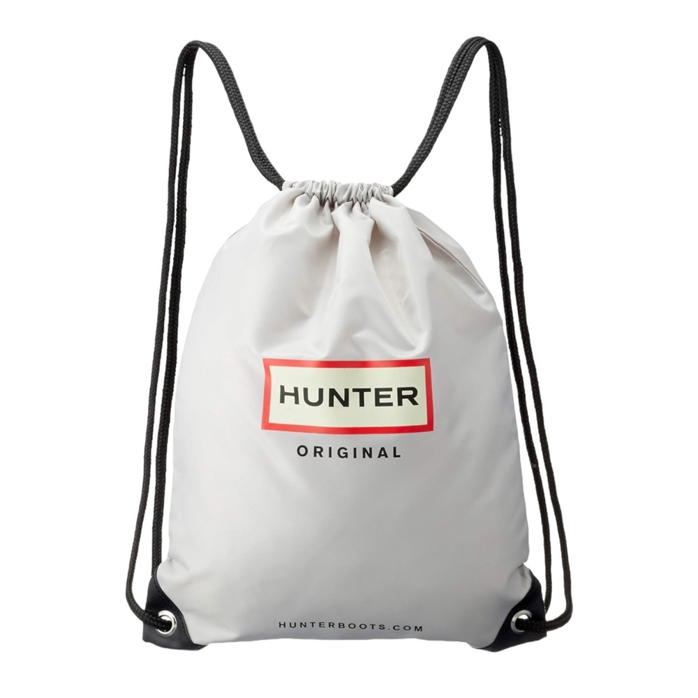 HUNTER Gray Silver Logo Print Drawstring Backpack One Size